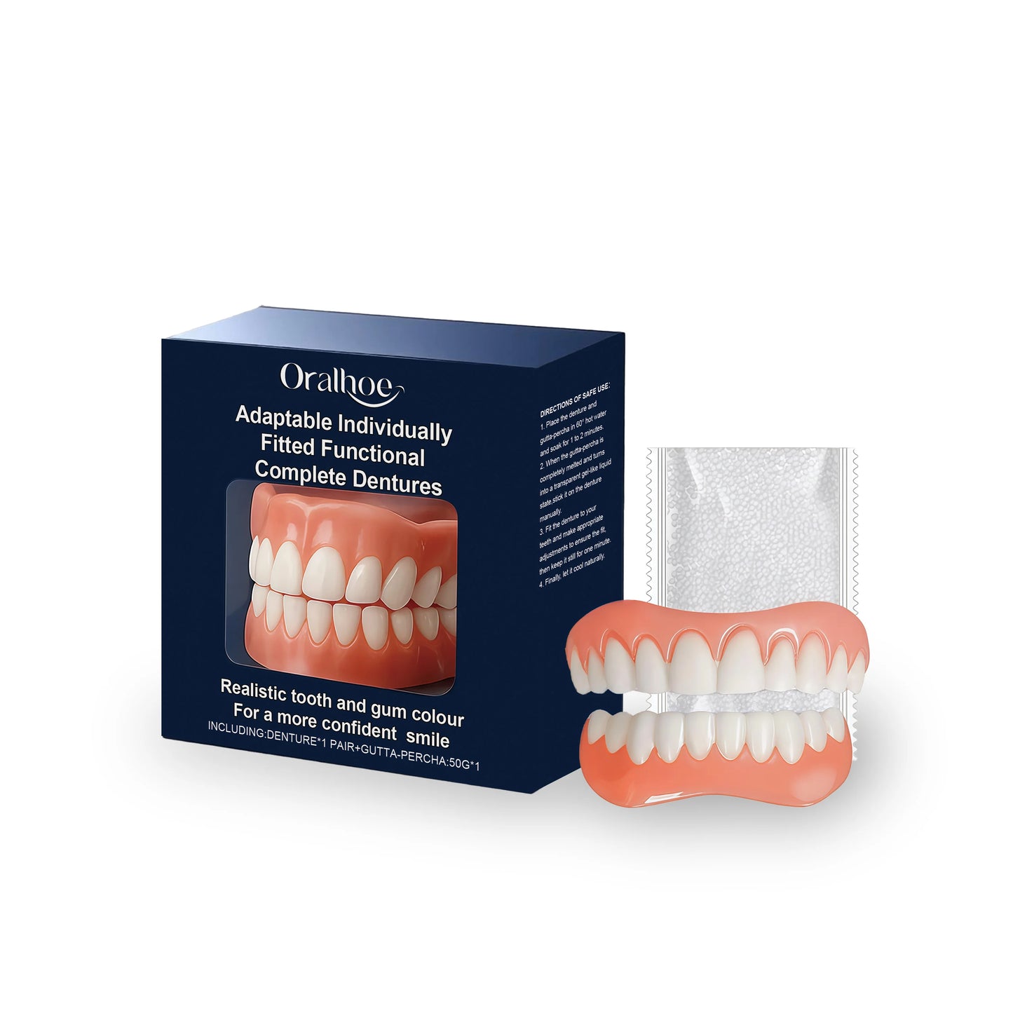 Oralhoe Adult Natural Dentures Full Set Over Gums Kit