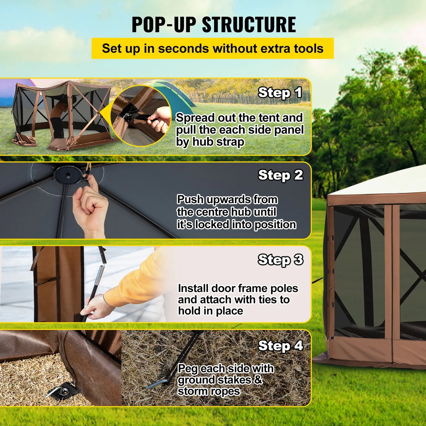 SucceBuy Pop-Up Camping Gazebo Canopy Shelter Six-Sided