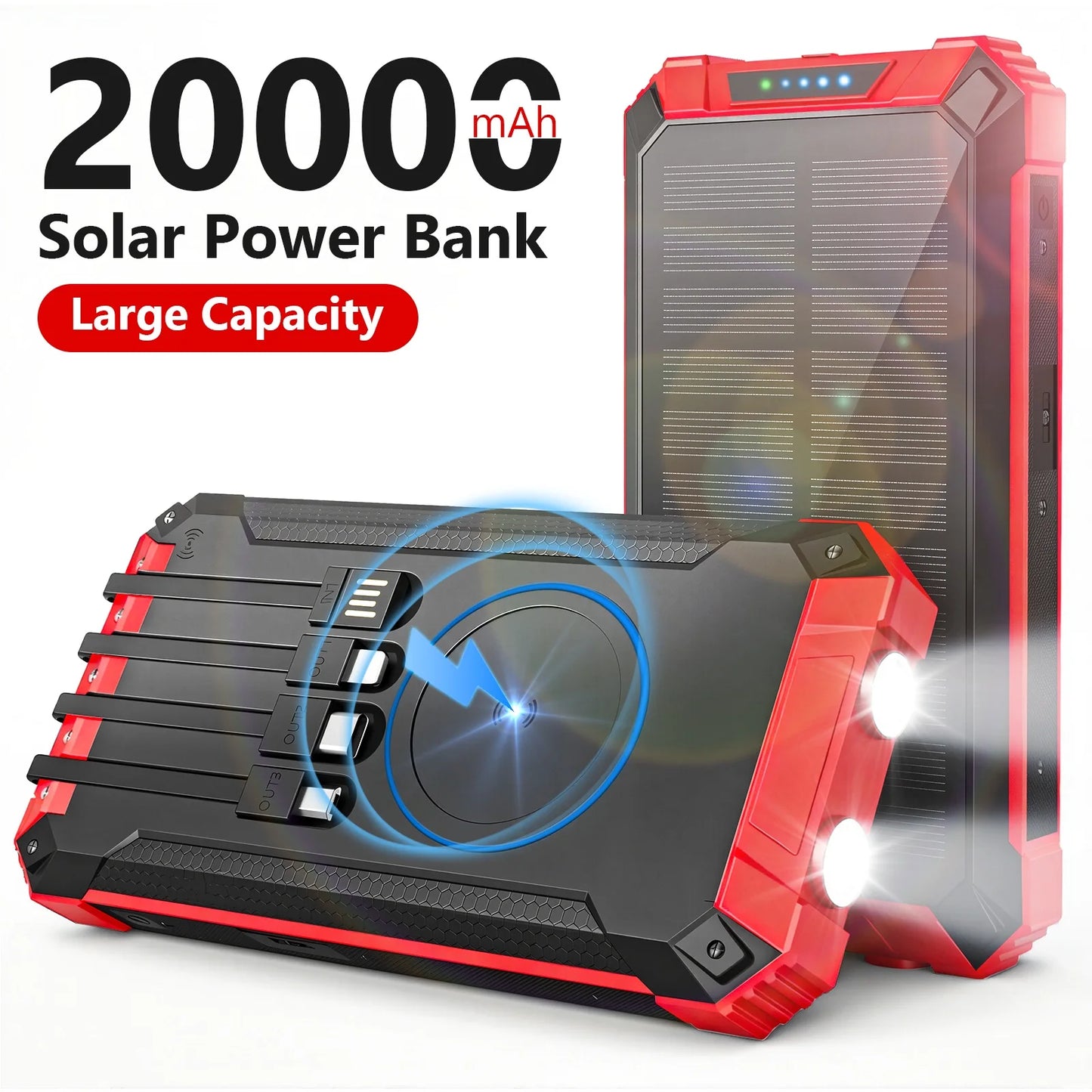 20000mAh Portable Solar Power Bank With Wireless Charging 18W