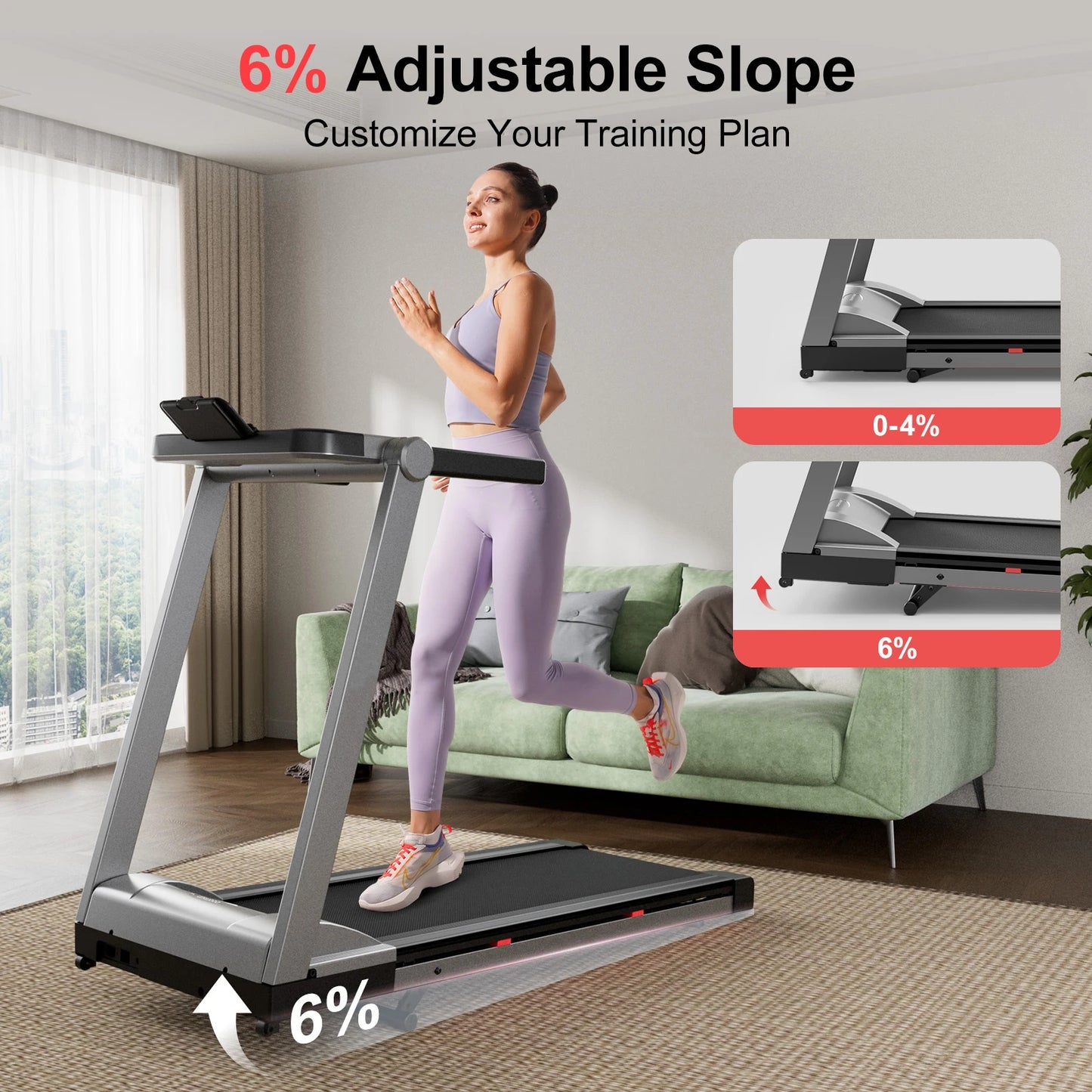 Superun 3.5HP Foldable Incline Treadmill With Handle Bar