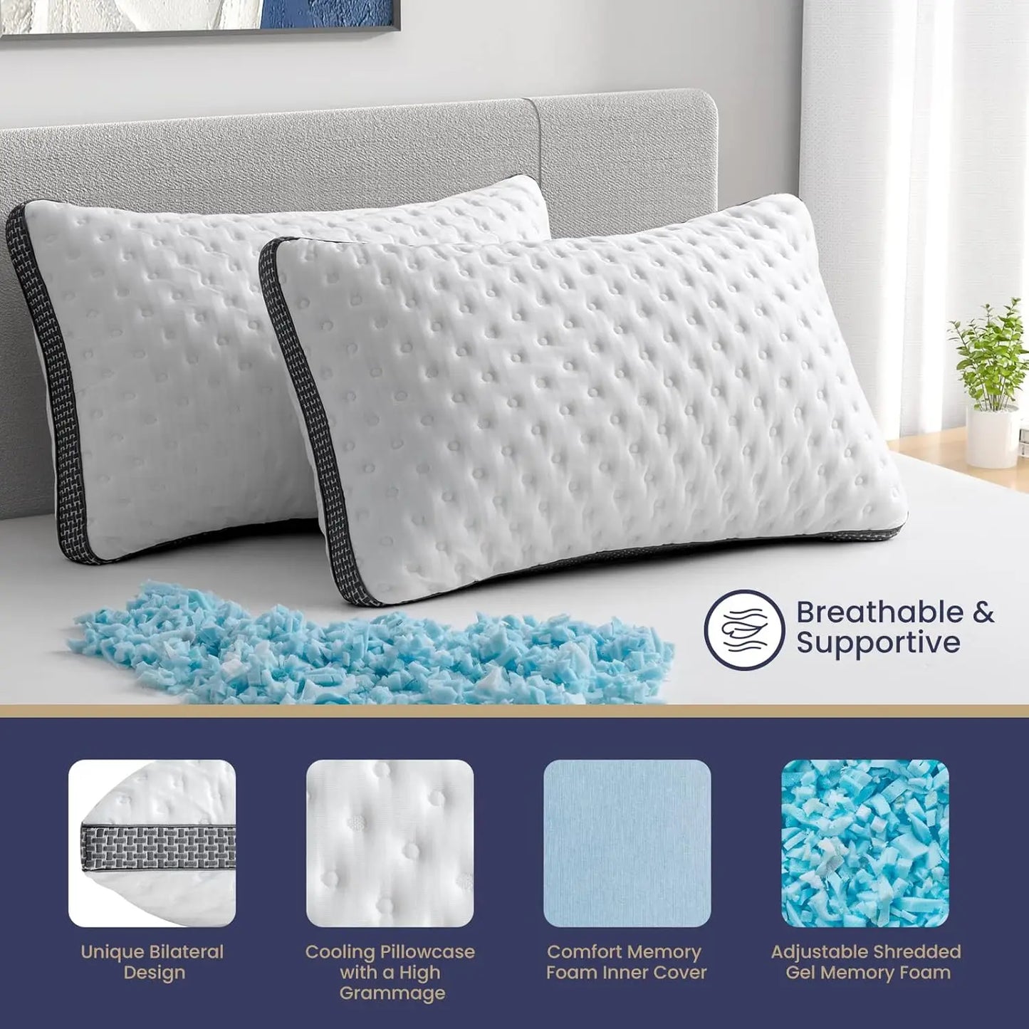 BedStory Cooling Gel Memory Foam Pillow CertiPUR US Certified