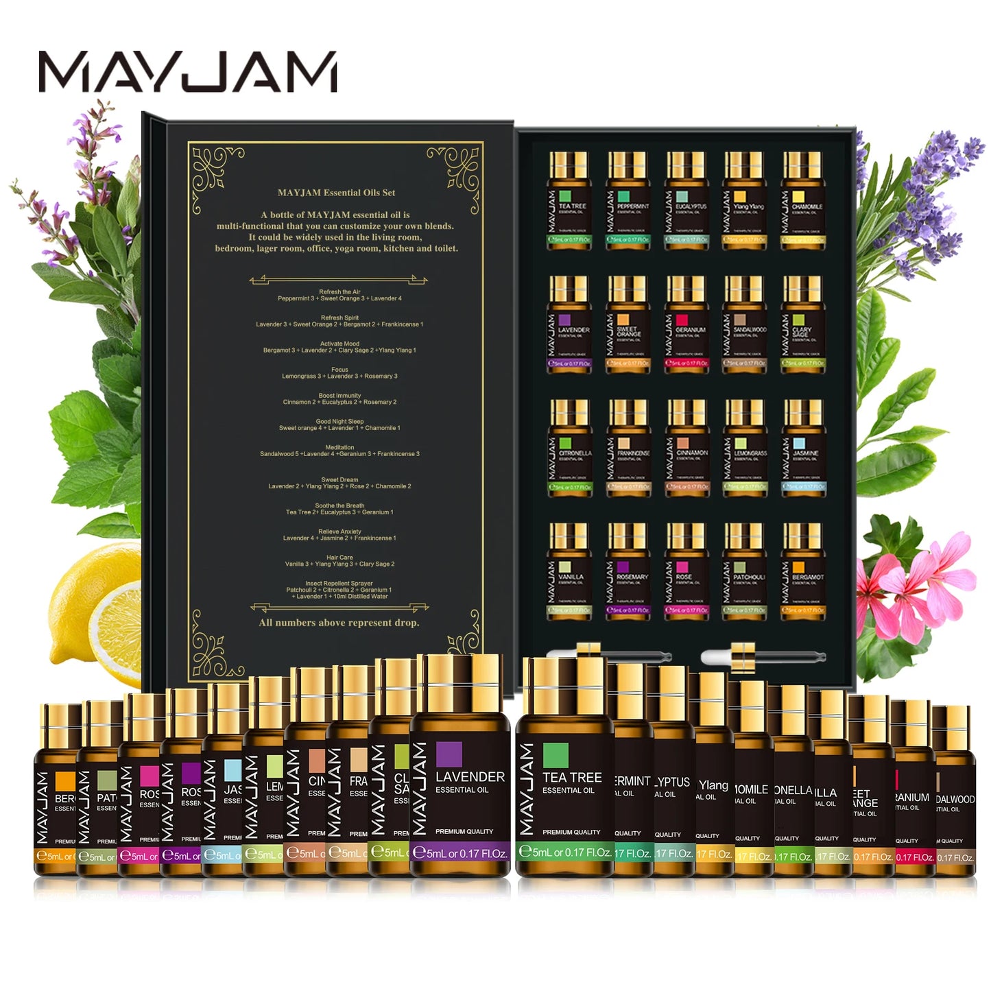 MAYJAM Essential Oils Kit Lavender Jasmine Eucalyptus Vanilla Patchouli