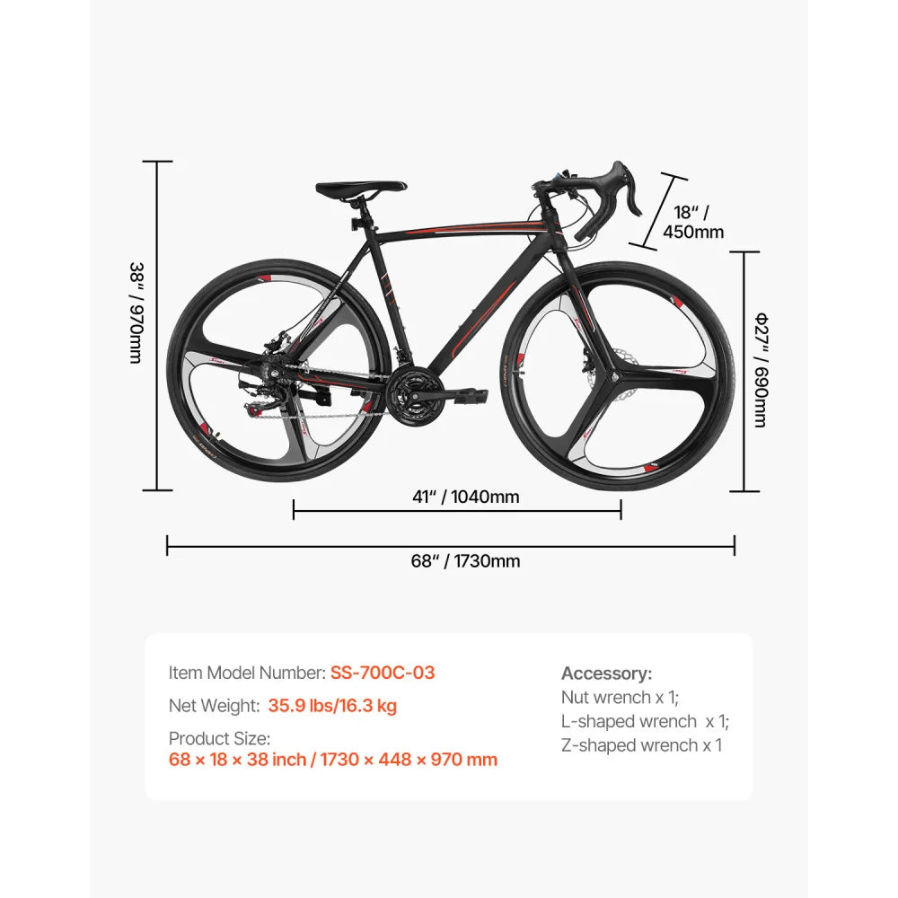 Road Bike With Carbon Steel Frame And Disc Brakes Performance