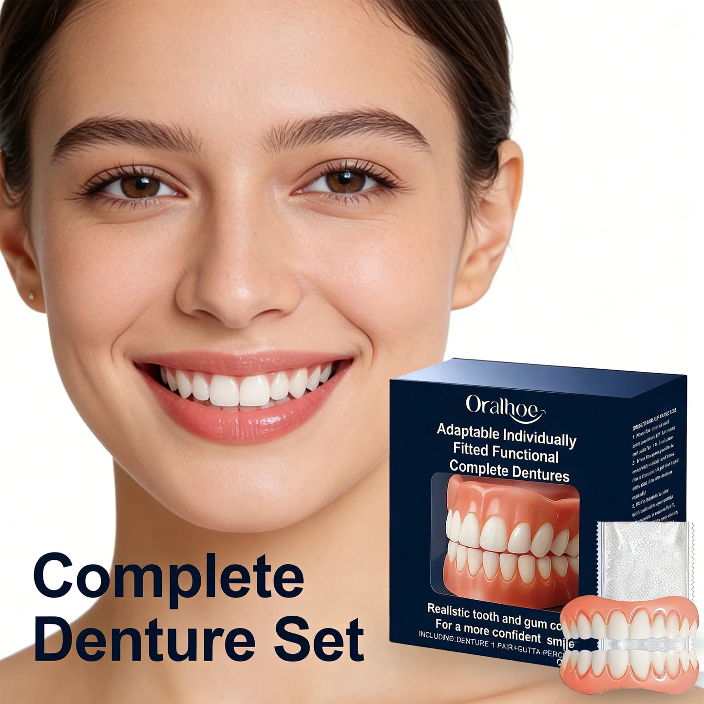 Oralhoe Adult Natural Dentures Full Set Over Gums Kit