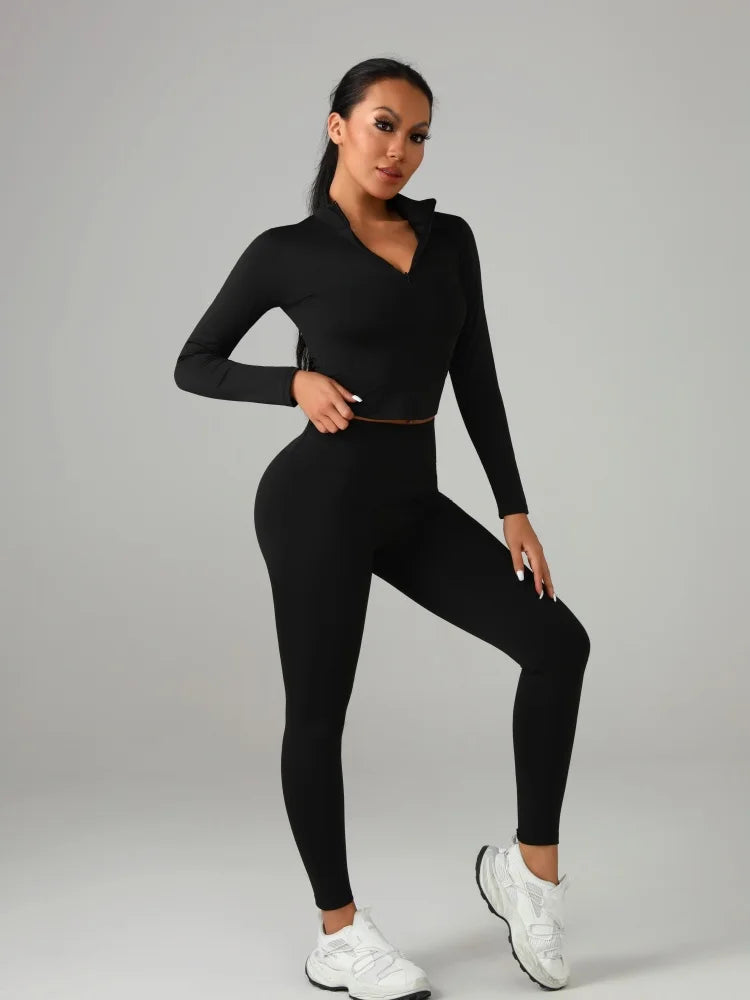 Women's Fitted Yoga Set Polyester Knit For Everyday Fitness