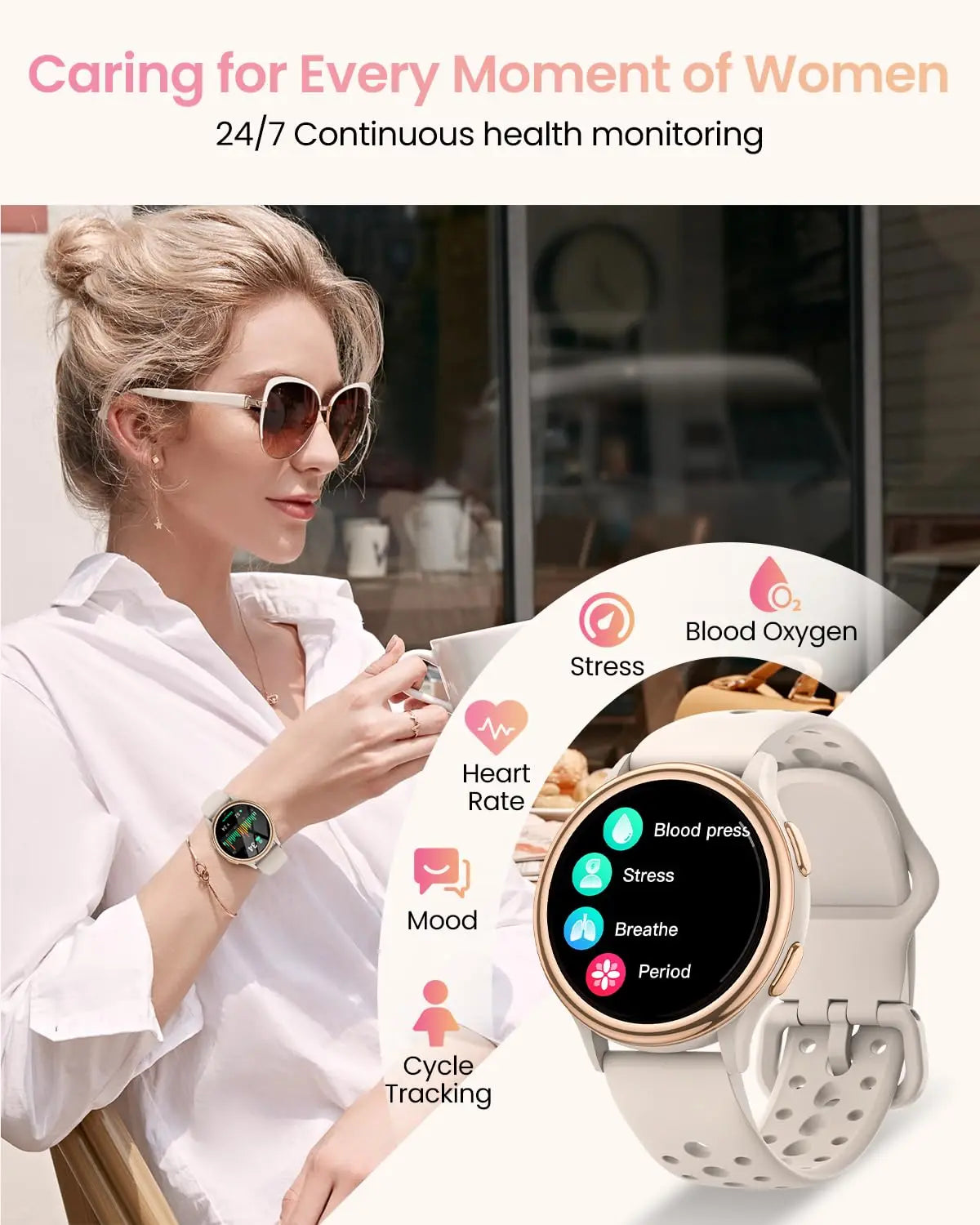 AnyloopCa Women Smartwatch Fitness Tracker 400+ Faces and Female Health