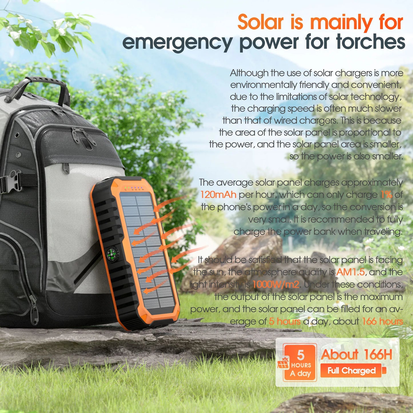 Solar Power Bank 40000mAh With Built Cables And LED Light