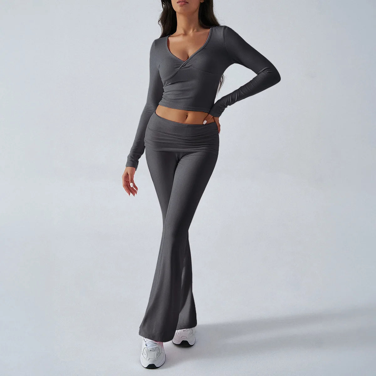 Women UltraSlim Long Sleeve V Neck Top And Pants Set
