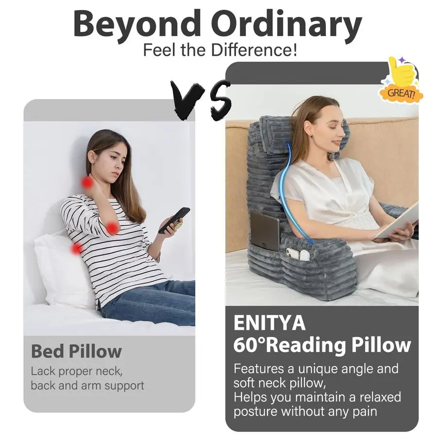 Reading Pillow With Built-In Arms For Extra Back Support