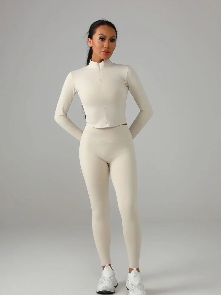 Women's Fitted Yoga Set Polyester Knit For Everyday Fitness