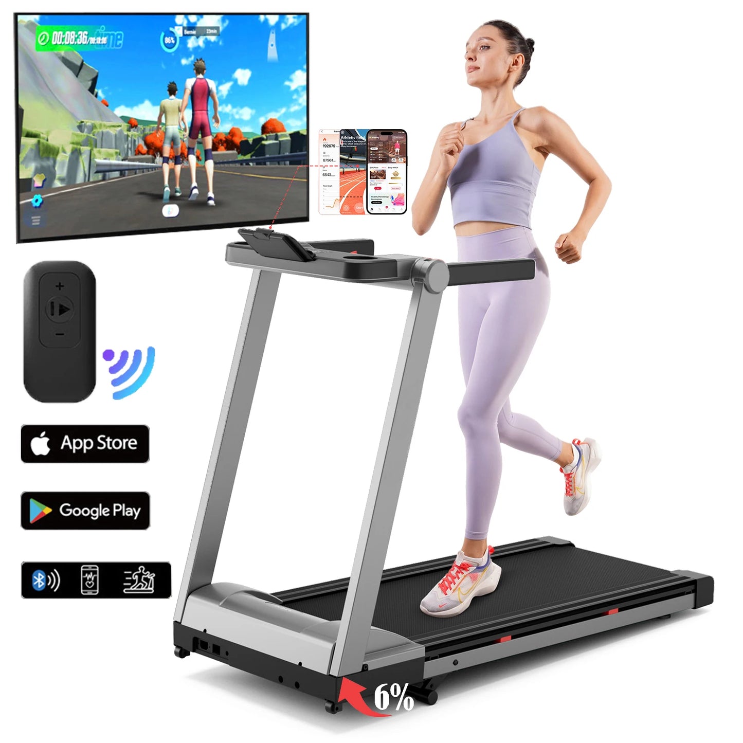 Superun 3.5HP Foldable Incline Treadmill With Handle Bar
