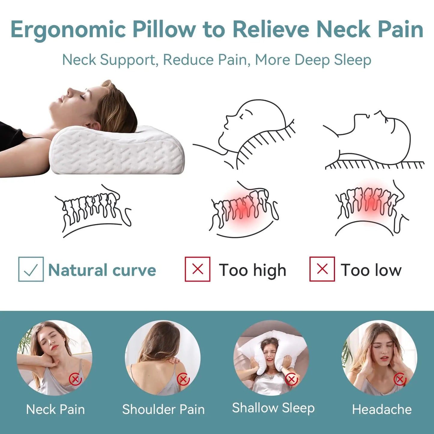 Hcore Adjustable Ergonomic Memory Foam Neck Pillow