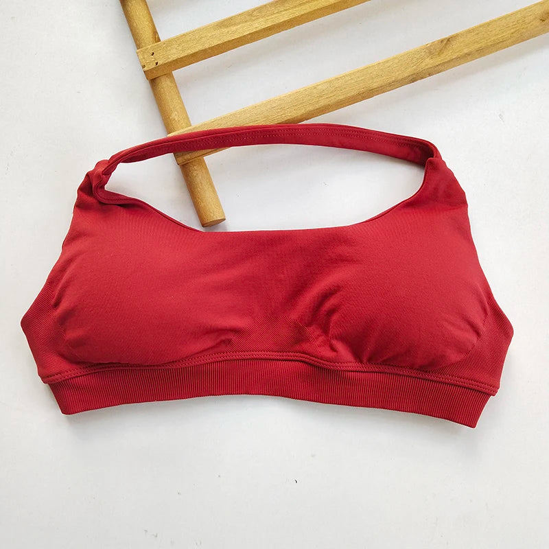 Seamless Open Back Neck Strap Sports Bra For Women Yoga