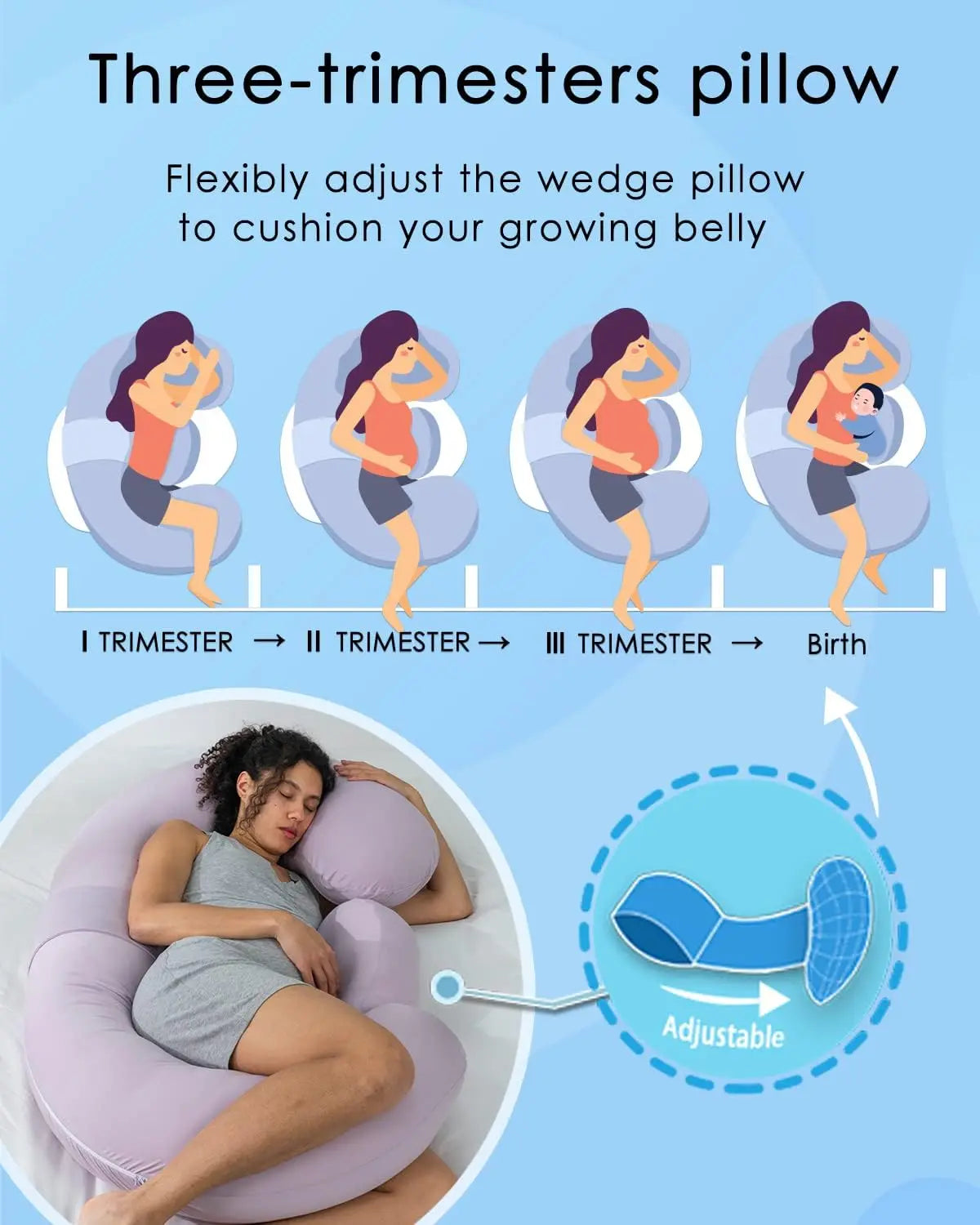 Cooling Full Body Pregnancy Pillow With Detachable Wedge Belly Support