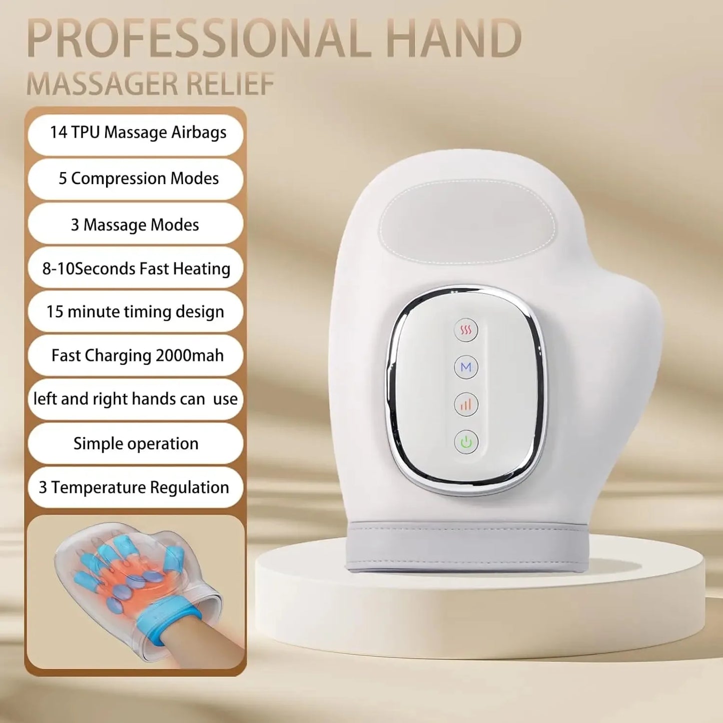 Hand Massager With Heat And 14TPU Airbags For Deep Relief