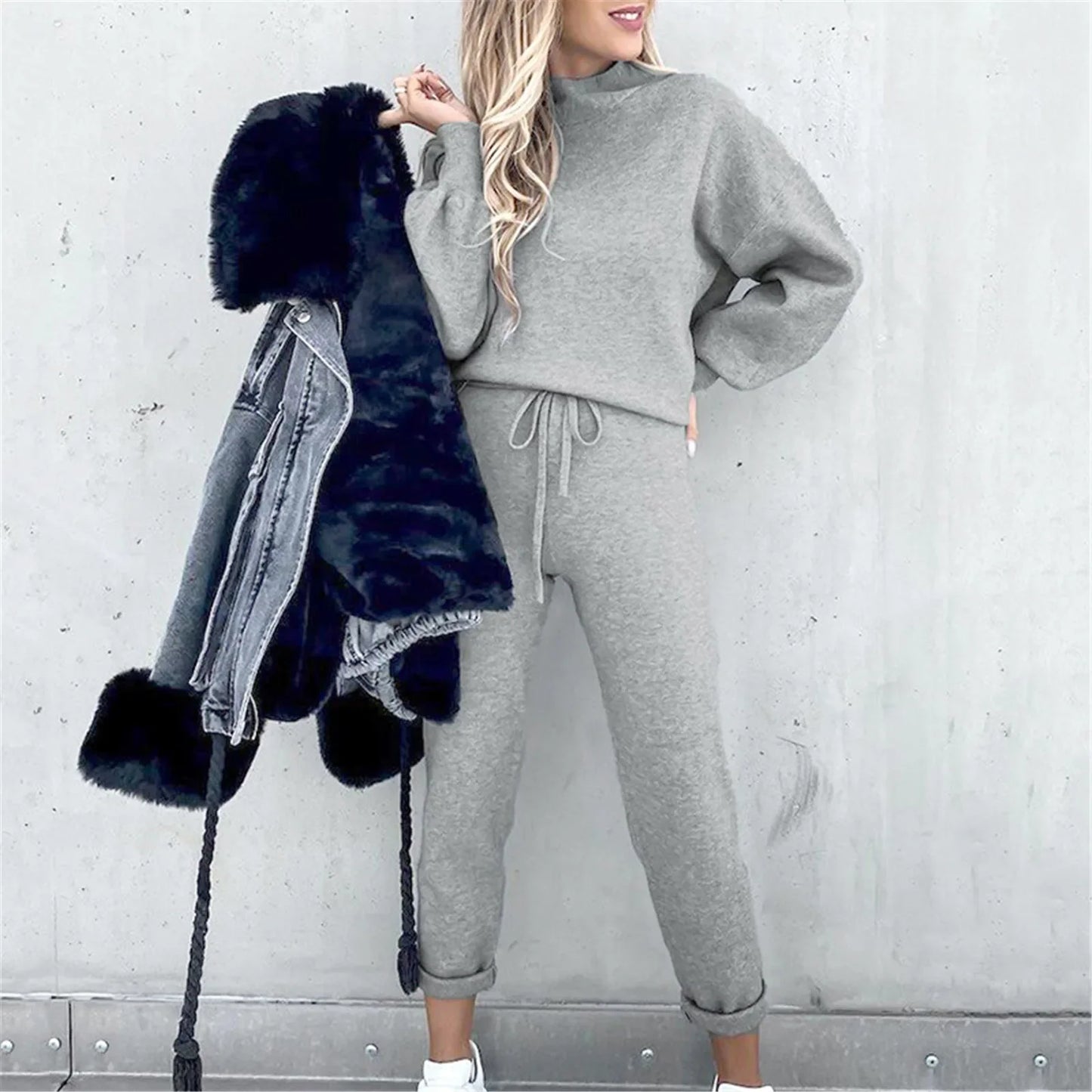 Women's Two Piece Streetwear Loungewear Set Long Sleeve Wide Leg