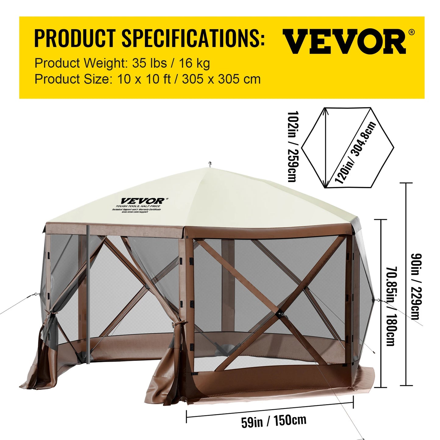 SucceBuy Pop-Up Camping Gazebo Canopy Shelter Six-Sided