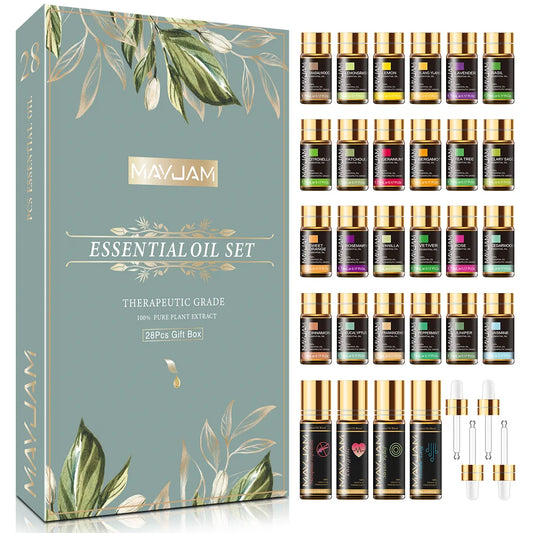 MAYJAM 28pc Pure Natural Essential Oils Gift Set For Diffuser