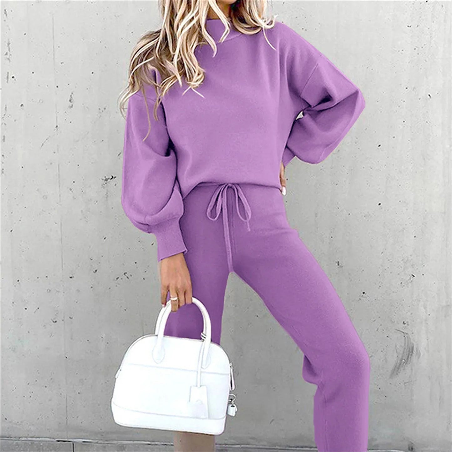 Women's Two Piece Streetwear Loungewear Set Long Sleeve Wide Leg