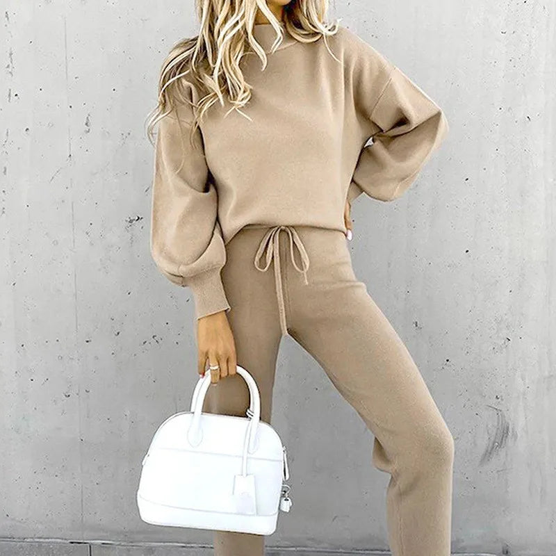 Women's Two Piece Streetwear Loungewear Set Long Sleeve Wide Leg