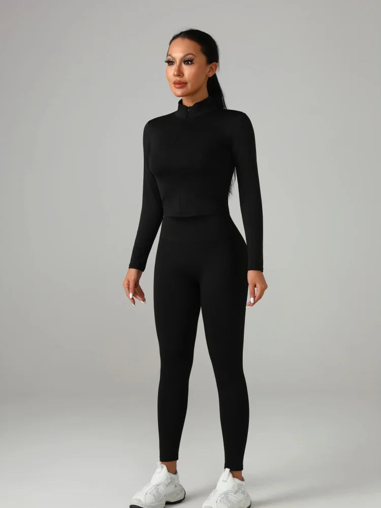 Women's Fitted Yoga Set Polyester Knit For Everyday Fitness